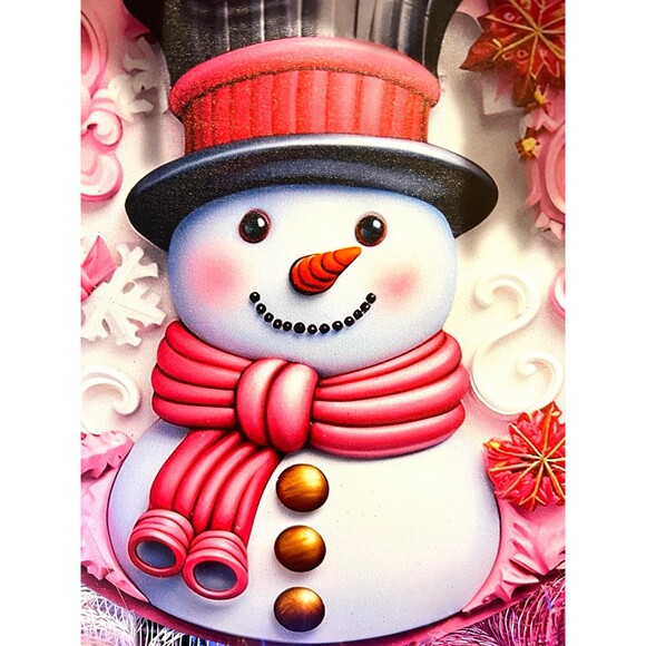 Handmade Bright Top Hat Snowman Holiday Ribbon Door Wreath 22 ins W68 Pink Black - Picture 8 of 12
